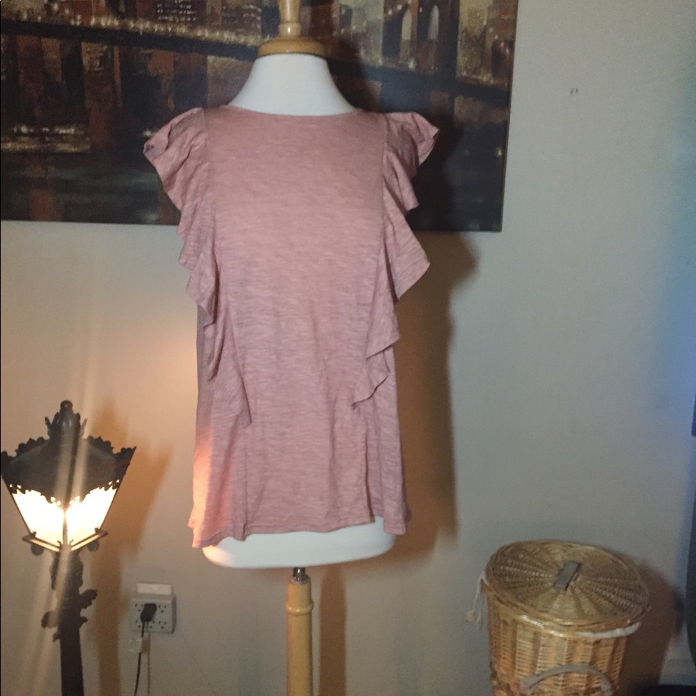 Ruffled top in a soft rose pink. Boutique brand.